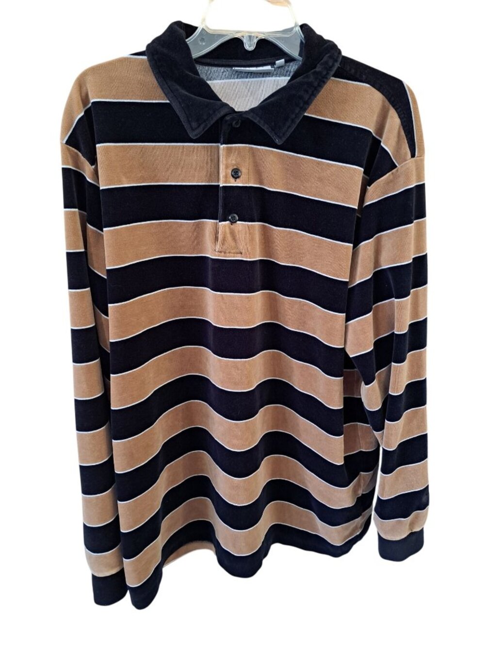 Carhartt WIP Striped Rugby Polo Black Tan Collar Men's XL Velour Long Sleeve - Picture 2 of 12